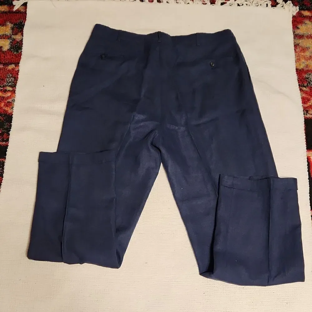 Union made Ralph Lauren 70's navy linen pleated front plus size pant  38